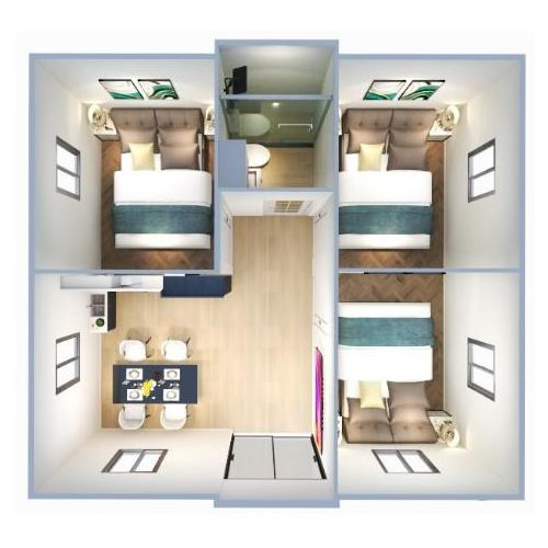 Three bedrooms One bathroom