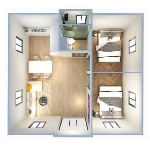 Two bedrooms One bathroom