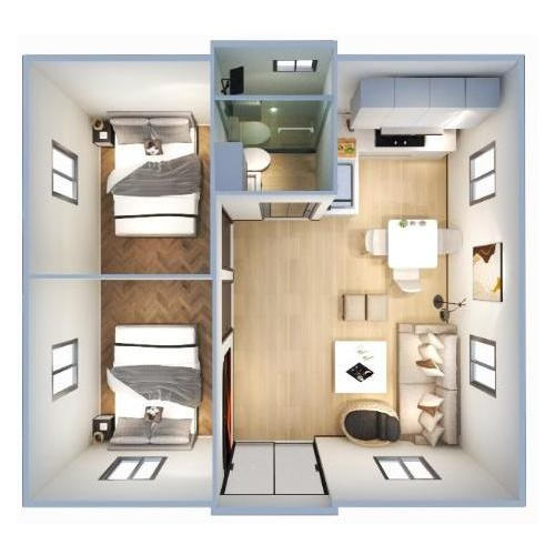 Two bedrooms One bathroom