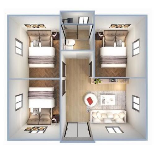 Three bedrooms One bathroom